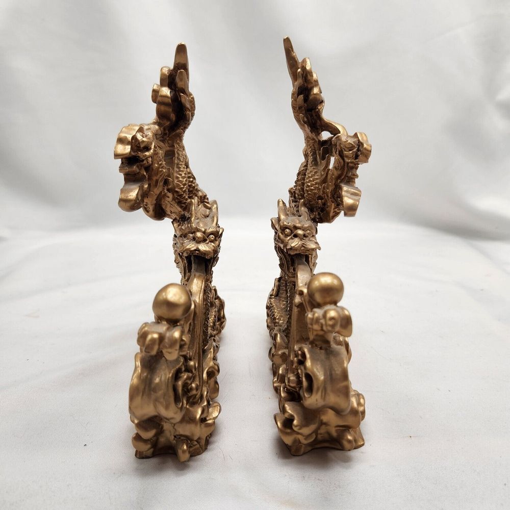 Pair of Feng Shui Chinese Dragon Statues Fgurines Decorations - Picture 4 of 13